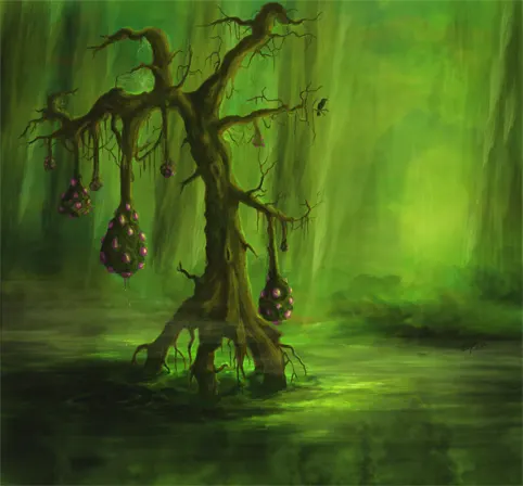 Hive tree. Toxic swamp biome concept. That region became the Mutagen Sea, home of the Sycaridae.
