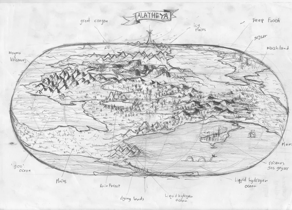 Early world map. A very early concept for the overall game map.